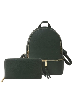 Fashion Zipper Classic Backpack & Wallet Set LP1082W OLIVE